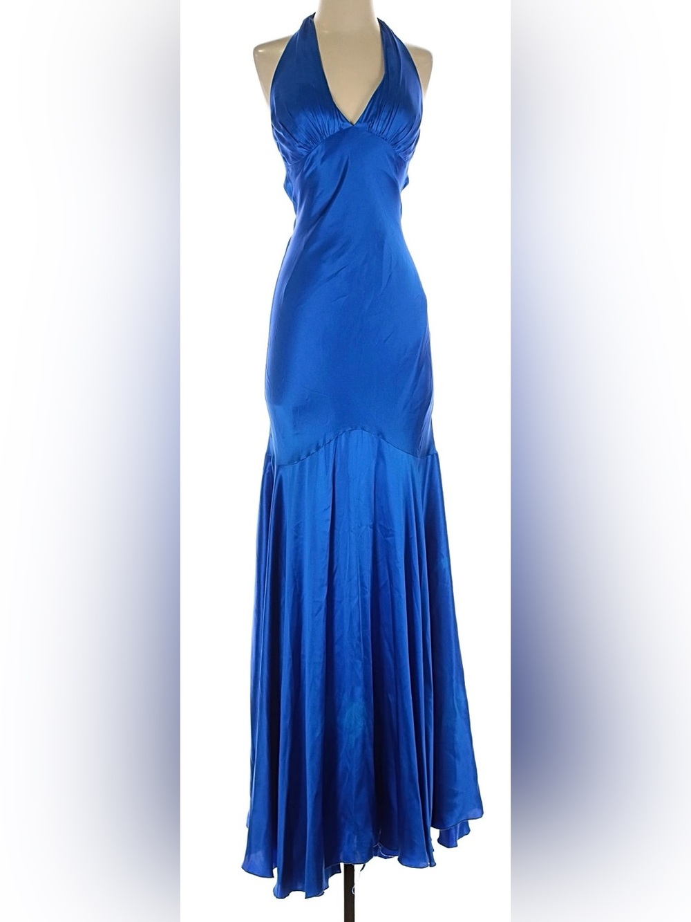 Cache Vintage Silk Maxi Gown In Blue Size 2